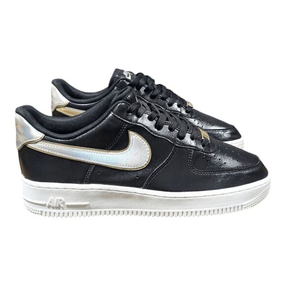 NIKE Air Force 1 Low 'Metallic Swoosh Black' Sneakers Size 9.5 - Picture 2 of 16